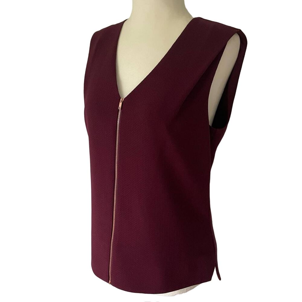Ted Baker Sleeveless Burgundy Zip Front Top Size 1